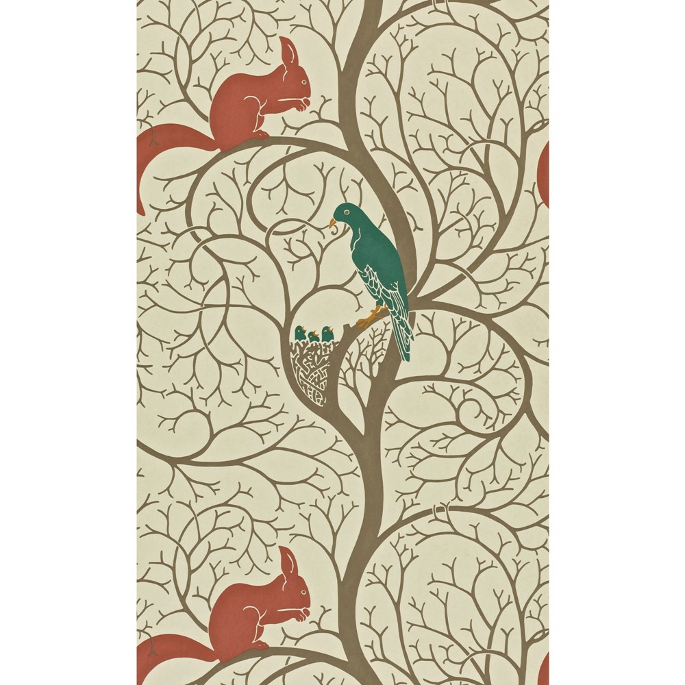 Squirrel And Dove Wallpaper 102 by Sanderson in Teal Red